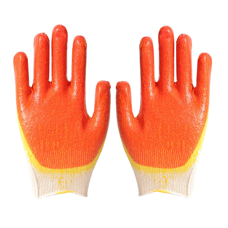 Knitted Cotton Orange Yellow Latex Coated Hand Working Gloves